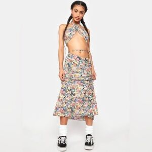 NWT For Love & Lemons Deidre Halter Top and Skirt Set Size L